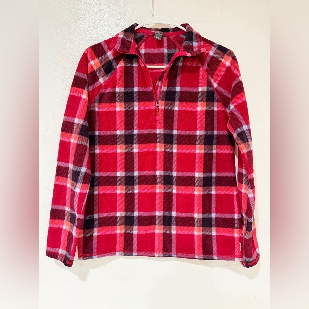 Eddie Bauer Red Plaid Quarter Zip Pullover Longsleeve Sweater size S
